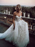 A Line Ivory Sweetheart 3D Flowers Tulle Wedding Dress LBQW0122